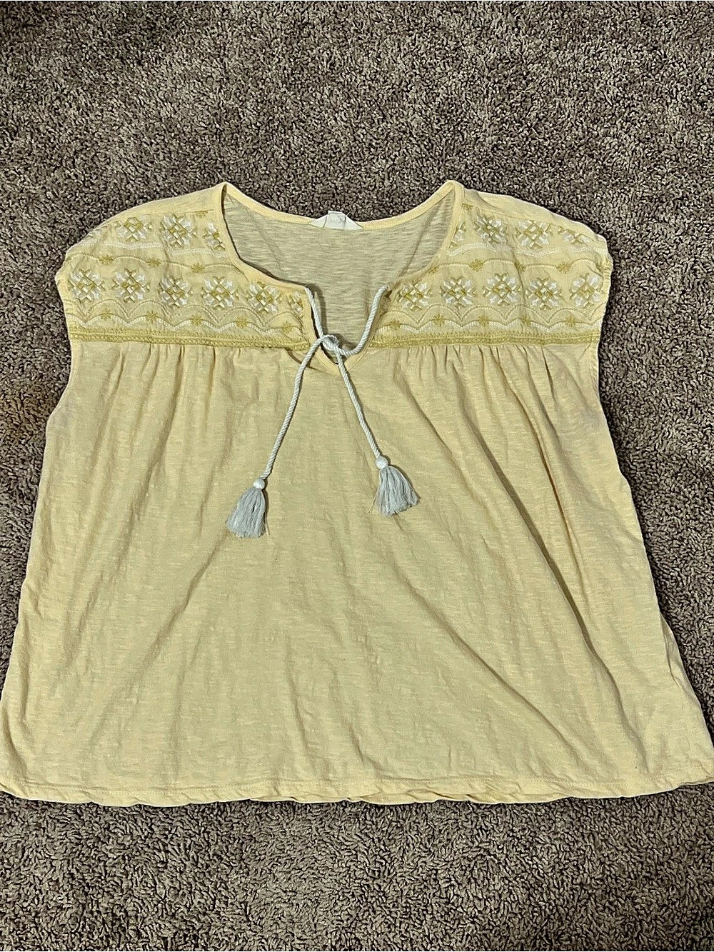 Lucky Brand Smocked Tie Front Knit Top Yellow Large
